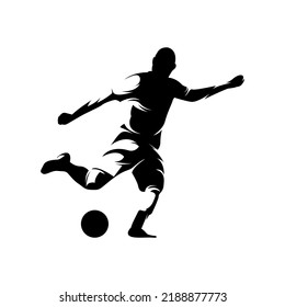 Vector silhouette of Soccer player kicking ball, abstract isolated vector silhouette, footballer logo - vector illustration