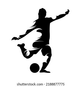 Vector silhouette of Soccer player kicking ball, abstract isolated vector silhouette, footballer logo - vector illustration