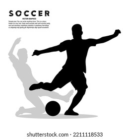 Vector silhouette of a soccer player kicking the ball and avoiding the enemy tackle