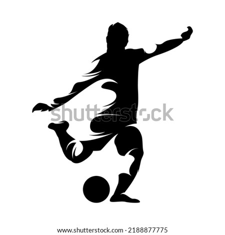 Vector silhouette of Soccer player kicking ball, abstract isolated vector silhouette, footballer logo - vector illustration