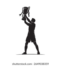 vector silhouette of a soccer player lifting the trophy after the championship