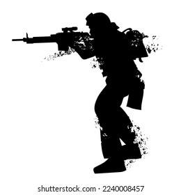 silueta vectorial de un soldado blindado con una ametralladora EPS10