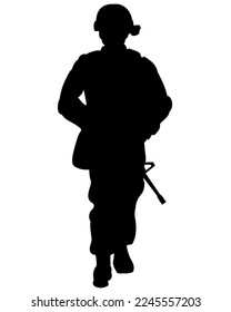 vector silhouette of a soldier in armour with a machine gun