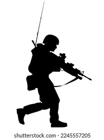 Vektor-Silhouette eines Soldaten mit Rüstung und Maschinengewehr