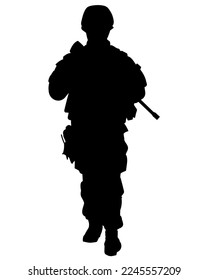 silueta vectorial de un soldado en armadura con una ametralladora