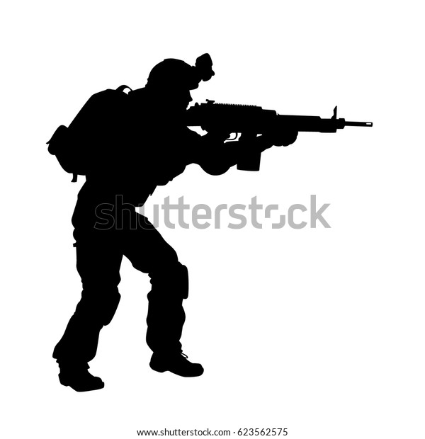 Vector Silhouette Soldier Armour Machine Gun Stock Vector (Royalty Free ...