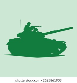 vector silhouette of a soldier fighting with a tank on the battlefield