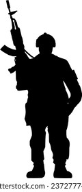 Silueta vectorial - soldado con ametralladora