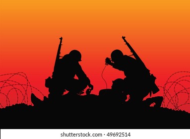 Vector Silhouette Of A Soldier With Medics