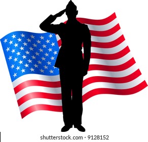 Vector Silhouette Of A Soldier Saluting The American Flag