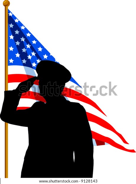 Vector Silhouette Soldier Saluting American Flag Stock Vector (Royalty ...