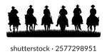 Vector silhouette of some cowboys riding horses in the meadow