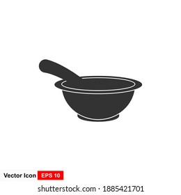 Vector silhouette of soup bowl with vegetables on white background.