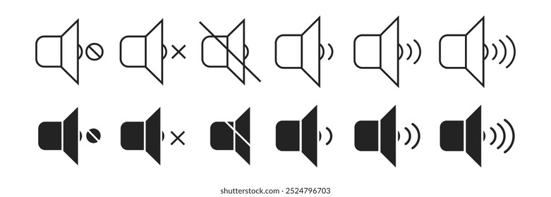 vector silhouette of speaker sound icon set. silent modern and sound mode symbol collection. sound line art design