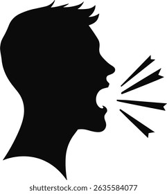 Vektorsilhouette der sprechenden Person Kopf Emoji-Symbol mit Linien, die Sprache demonstrieren