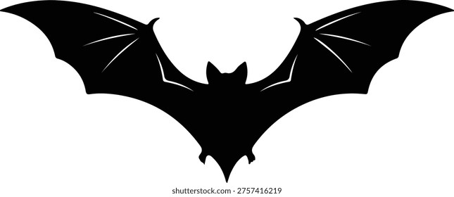 Vector silhouette spooky flying bat Halloween symbol nocturnal creature design