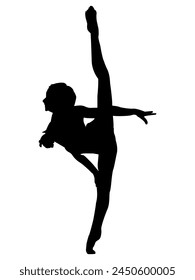 Vector silhouette of a sports girl performing an acrobatic stunt, black outline on a white background