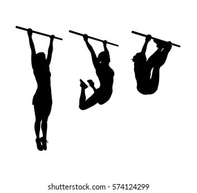 vector silhouette of a sporty girl doing leg swings on a horizontal bar