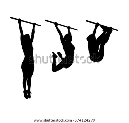 vector silhouette of a sporty girl doing leg swings on a horizontal bar