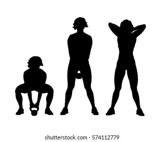 vector silhouette of a sporty girl lifting the dumbbell