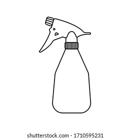 Vector silhouette of a spray bottle for the garden on a white background. For agriculture and watering plants and vegetables. Flat design objects without fill. Vector and stock illustration.