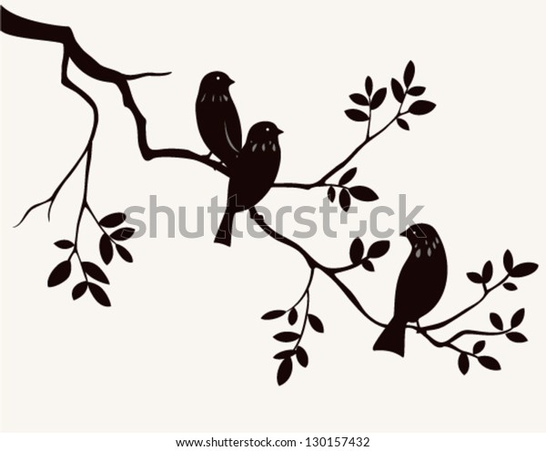 Vector Silhouette Spring Birds Sitting On Stock Vector (Royalty Free ...