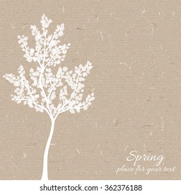 Vector silhouette spring tree  for your design on  the  cardboard. background. Vintage hand drawn illustration with space for text