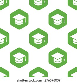 Vector silhouette of square academic cap in hexagon, repeated on white background