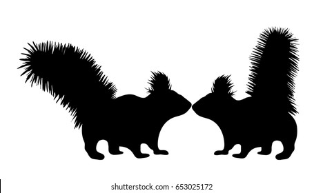 Vector silhouette of squirrel on white background.