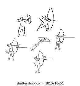 Vector silhouette of a standing archer on white background,archery, vector sketch illustration