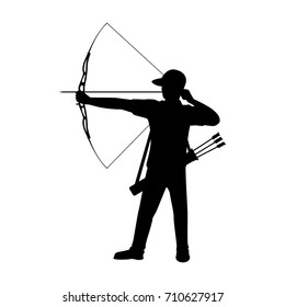 Vector silhouette of a standing archer on white background