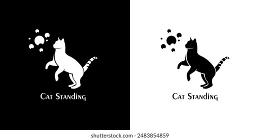 vector silhouette of a standing cat catching bubbles