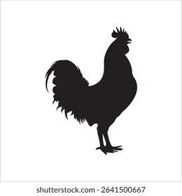 Vector silhouette of a standing chicken. Perfect for farm logos, vintage designs, countryside themes, animal icons, and rural illustrations.