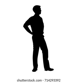 Vector silhouette of a standing man. Isolated vector on white background.