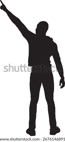 vector, silhouette of standing man pointing up