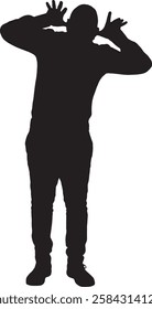 vector; silhouette standing man that is making fun