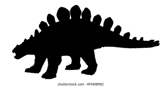 Vector silhouette of a stegosaurus dinosaurs illustration. Dino symbol. Large animal from past.
