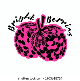 Vector silhouette stencil drawing illustration of bright black pink berries isolated on white background .T shirt print design.Vinyl wall sticker decal.Laser plotter cutting. Summer decor.