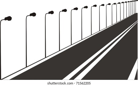 Vector silhouette of street lanterns on night urban street