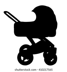 Vector silhouette of stroller on white background.