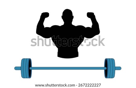 Vector silhouette of a strong weightlifter lifting a heavy barbell overhead. Fitness and bodybuilding concept, gym training design, isolated illustration for sports, health, and strength themes.