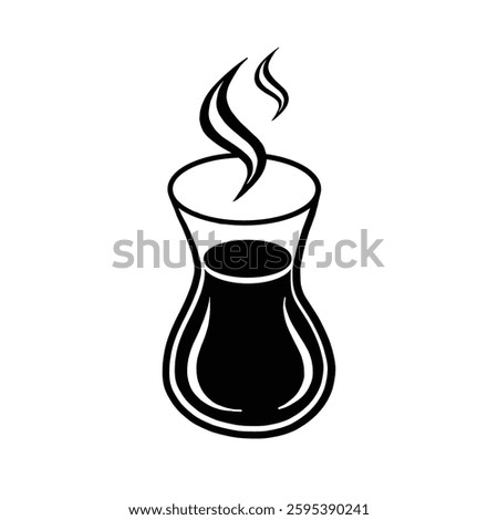 Vector silhouette style of hot Turkish tea cup in plate and sugar isolated Turkish tea cup on white background. Glass of tea cup. Vector design element for graphic design Traditional drink in Turkey. 