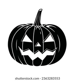 Vector Silhouette Style Scary Smiling Halloween pumpkin Isolated on white background Black and White  pumpkin line illustration with creepy  face expressions Happy Halloween Trick or Treat 