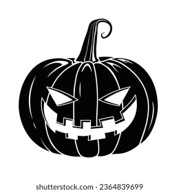 Vector Silhouette Style Scary Smiling Halloween pumpkin Isolated on white background Black and White  pumpkin line illustration with creepy  face expressions Happy Halloween Trick or Treat 