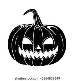 Vector Silhouette Style Scary Smiling Halloween pumpkin Isolated on white background Black and White  pumpkin line illustration with creepy  face expressions Happy Halloween Trick or Treat 