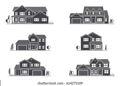 Vector silhouette suburban american house. For web design and application interface, also useful for infographics. Family house icon isolated on white background.