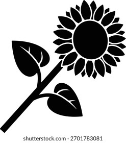 Flor de girasol de silueta de Vector con tallo y hojas ilustración