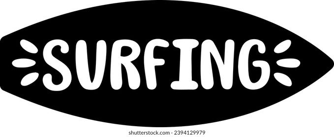 Vector silhouette of a surf board with "surfing" text inside