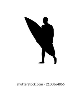 Vector silhouette of a surfer, vector illustration, icon for stickers, prints and websites.