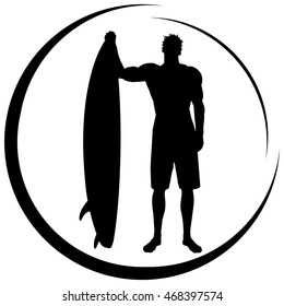 vector silhouette surfer logo on white background